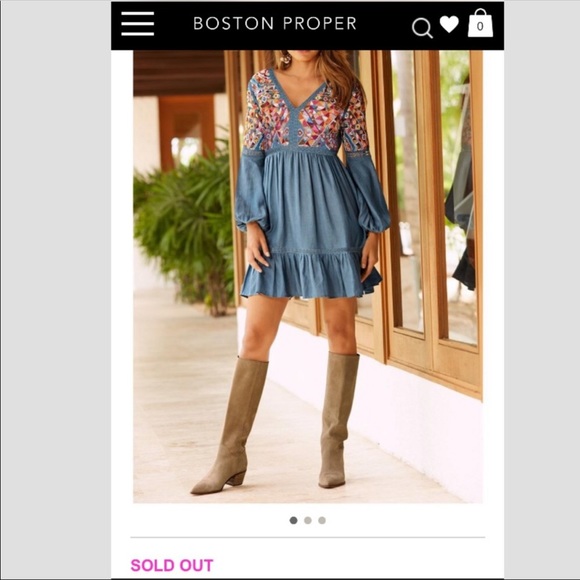 Boston Proper Gorgeous Beaded Chambray Dress 0 - Picture 13 of 16